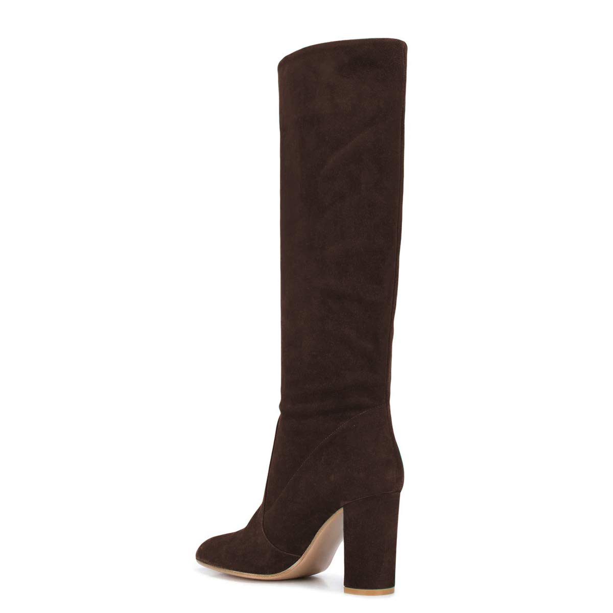 FSJ Women Comfortable Calf Knee Boots Stretch Pull On Round Closed Toe Chunky High Heels Suede Long Booties Ladies Dress Party Shoes Size 4-15 US - Image 3
