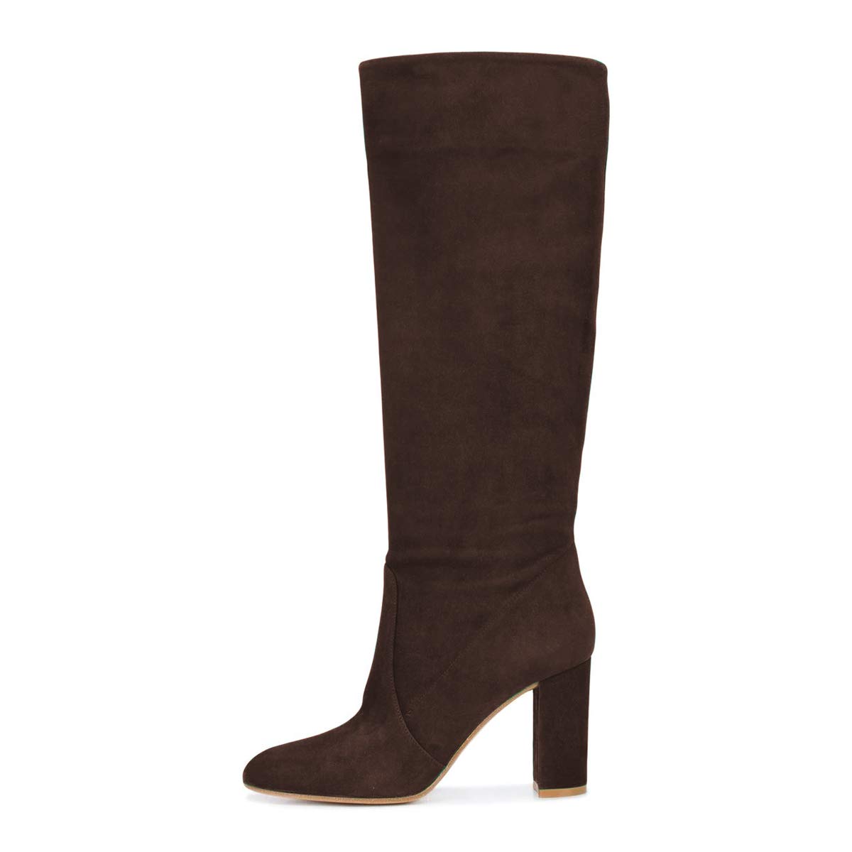 FSJ Women Comfortable Calf Knee Boots Stretch Pull On Round Closed Toe Chunky High Heels Suede Long Booties Ladies Dress Party Shoes Size 4-15 US - Image 4