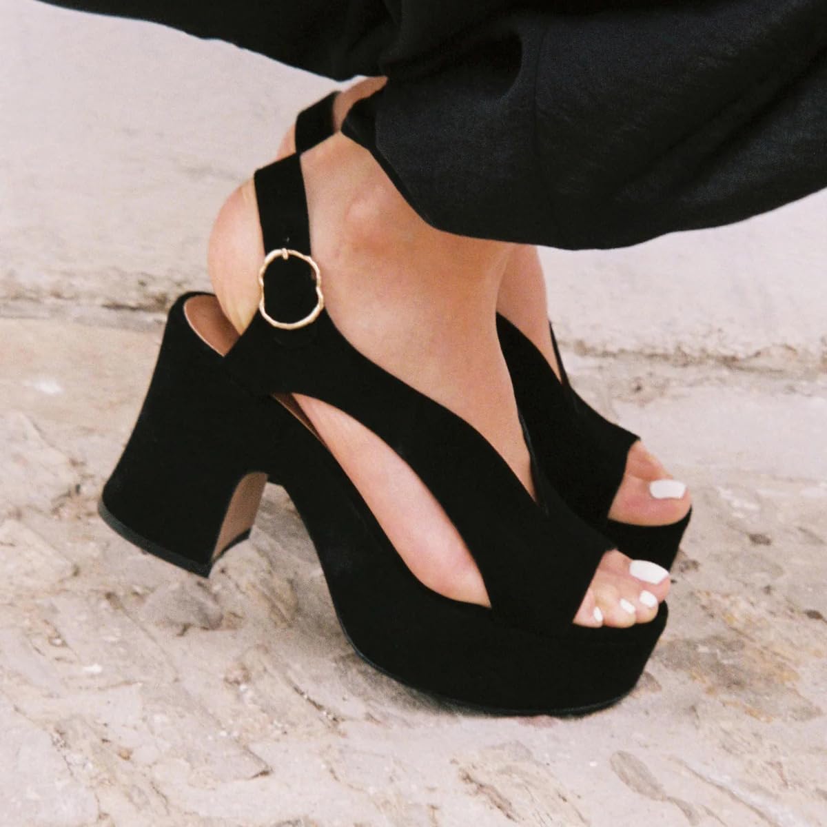 FSJ Women Platform Chunky Heels Sandals Ankle Strap Open Toe V-cut Fashion Dress Wedges Block Heel Everyday Casual Pumps Size 4-16 US - Image 3