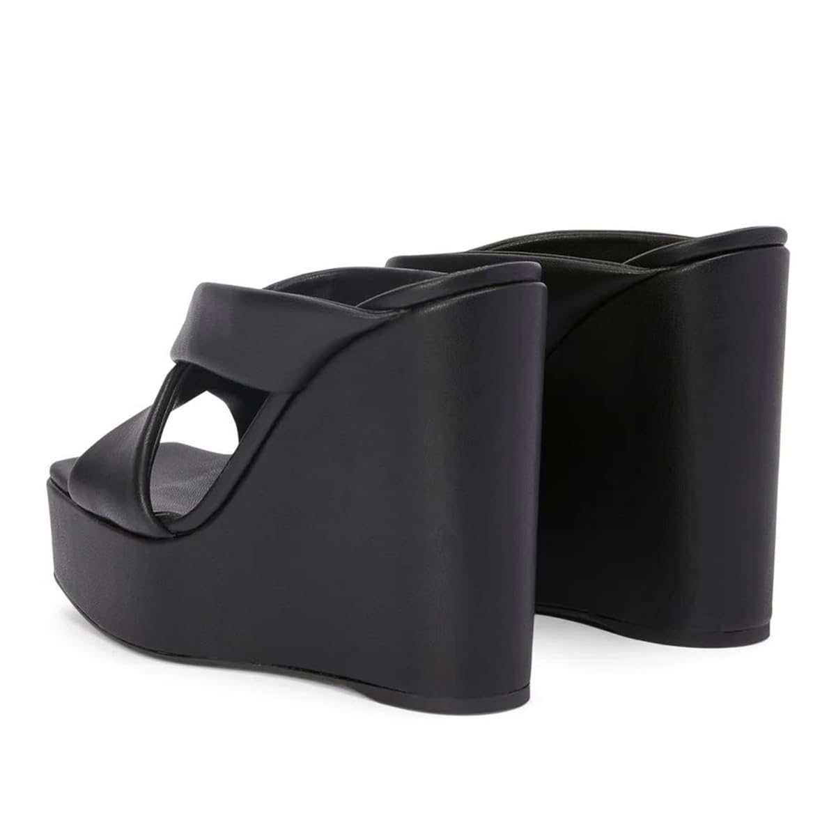 FSJ Women Platform High Heel Wedge Sandal Peep Toe Slip On Mules Cross Wide Band Slide Slippers Backless Summer Walking Shopping Shoes for Girls Size 4-15 US - Image 4