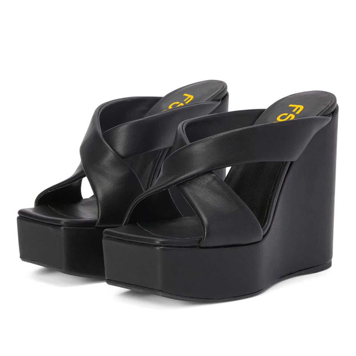 FSJ Women Platform High Heel Wedge Sandal Peep Toe Slip On Mules Cross Wide Band Slide Slippers Backless Summer Walking Shopping Shoes for Girls Size 4-15 US - Image 5