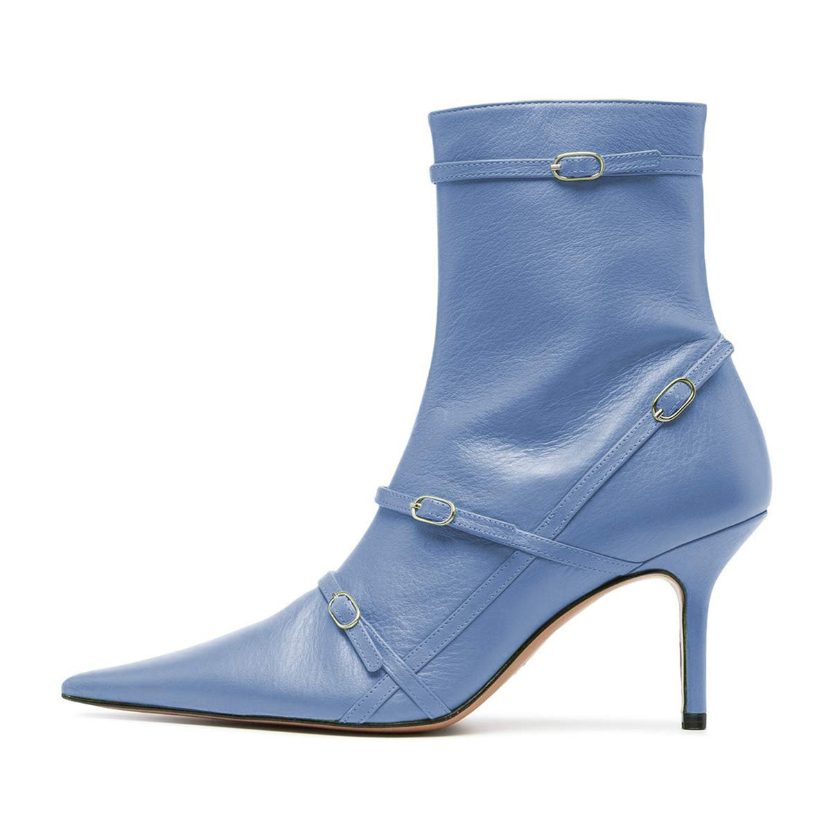 FSJ Women Pointed Toe Ankle Boots with Cross Buckle Straps Decoration Fashion Elegant Mid Low Heel Booties Ankle Wrap Zip Up Evening Party Dress Shoes Size 4-15 US - Image 3