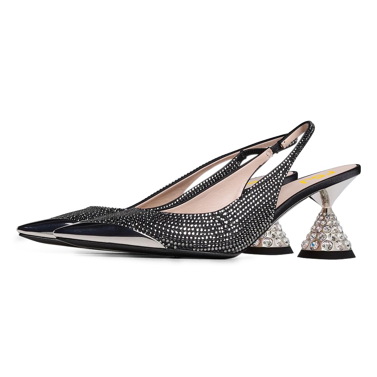 FSJ Women Pointed Toe Rhinestone Cone Low Heel Slingback Pumps Slip On Comfortable Ladies Satin Dancing Shoes Size 4-15 US - Image 4